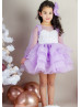 Lilac Tulle Pearls Beaded Short Flower Girl Dress